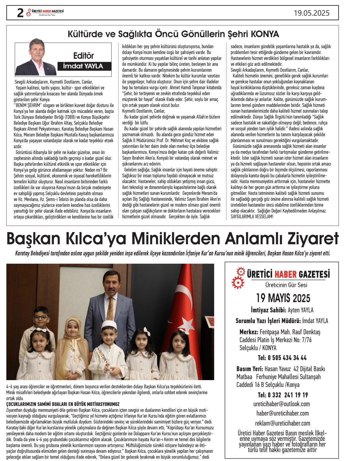 ÜRETİCİ  HABER GAZETESİ   19.05.2025