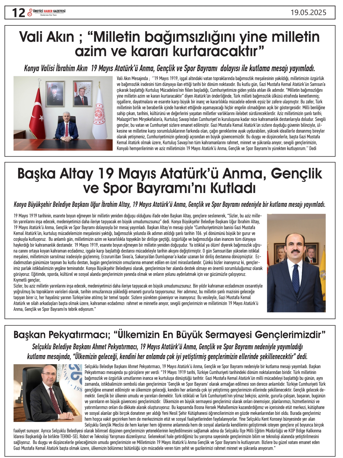 ÜRETİCİ  HABER GAZETESİ   19.05.2025
