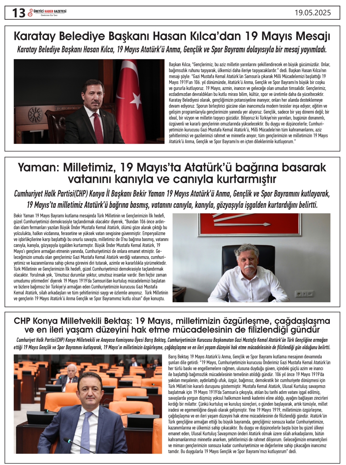 ÜRETİCİ  HABER GAZETESİ   19.05.2025
