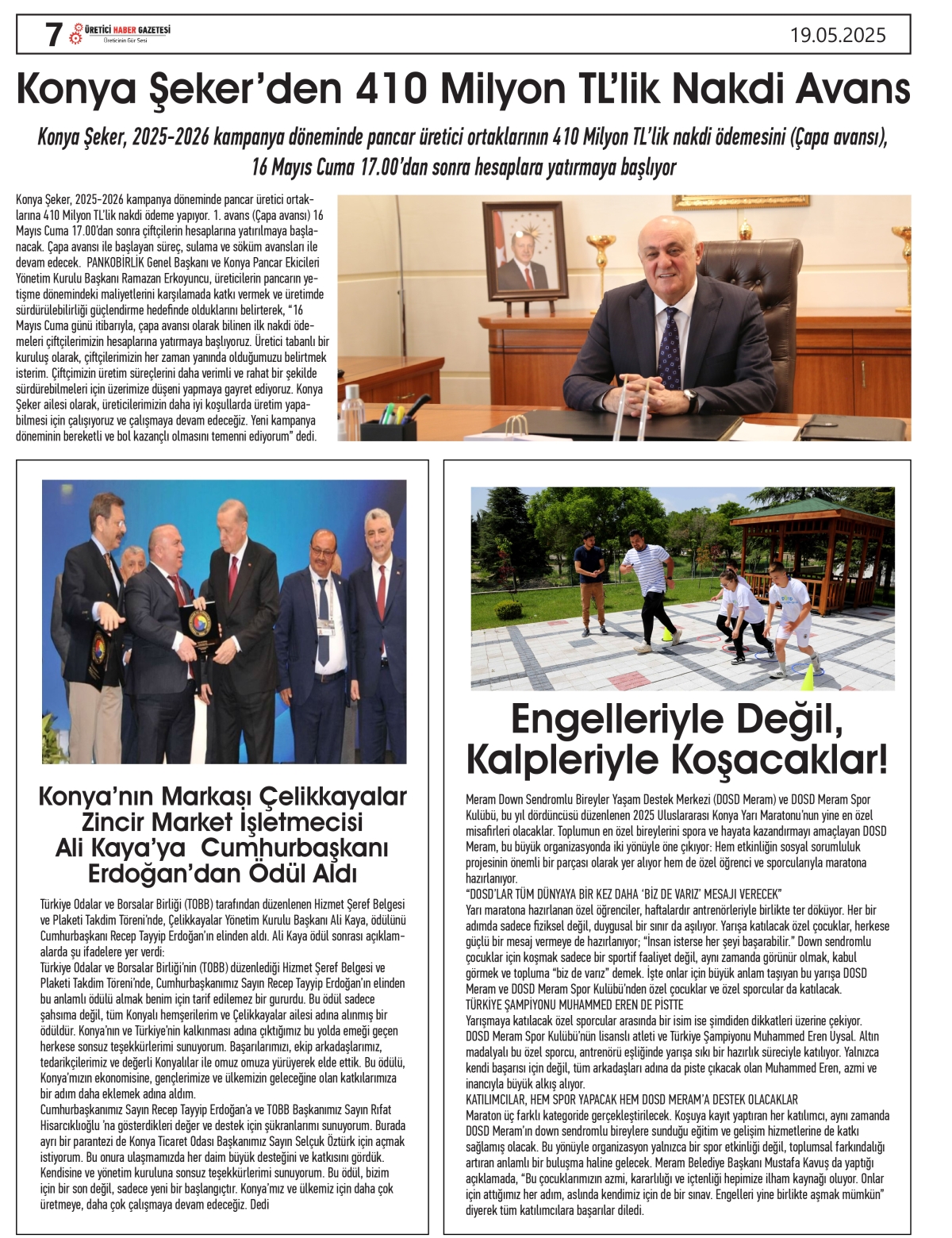ÜRETİCİ  HABER GAZETESİ   19.05.2025