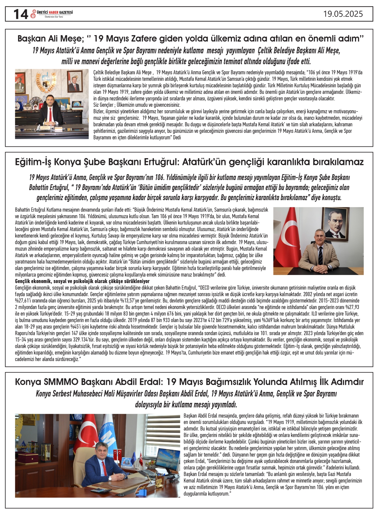ÜRETİCİ  HABER GAZETESİ   19.05.2025