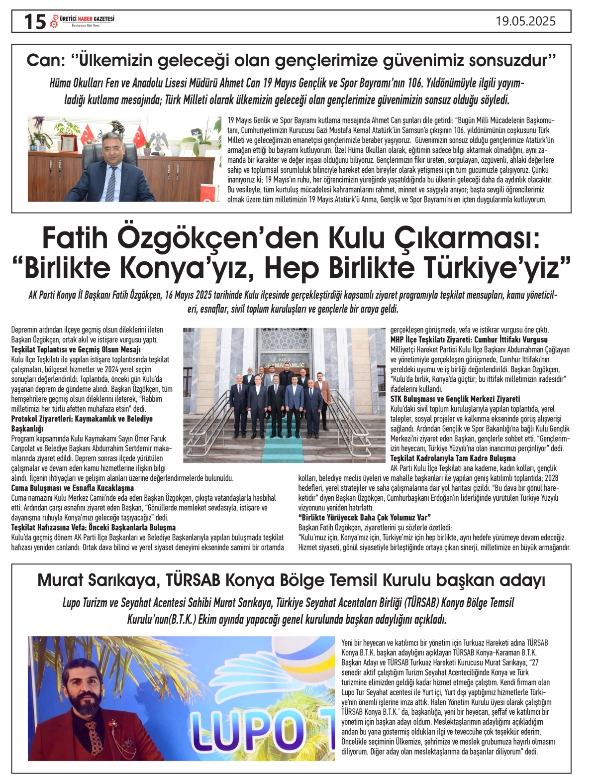 ÜRETİCİ  HABER GAZETESİ   19.05.2025
