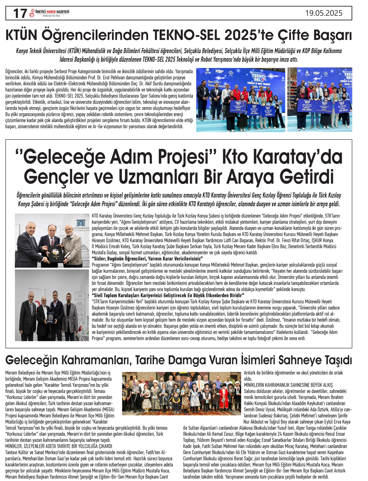 ÜRETİCİ  HABER GAZETESİ   19.05.2025