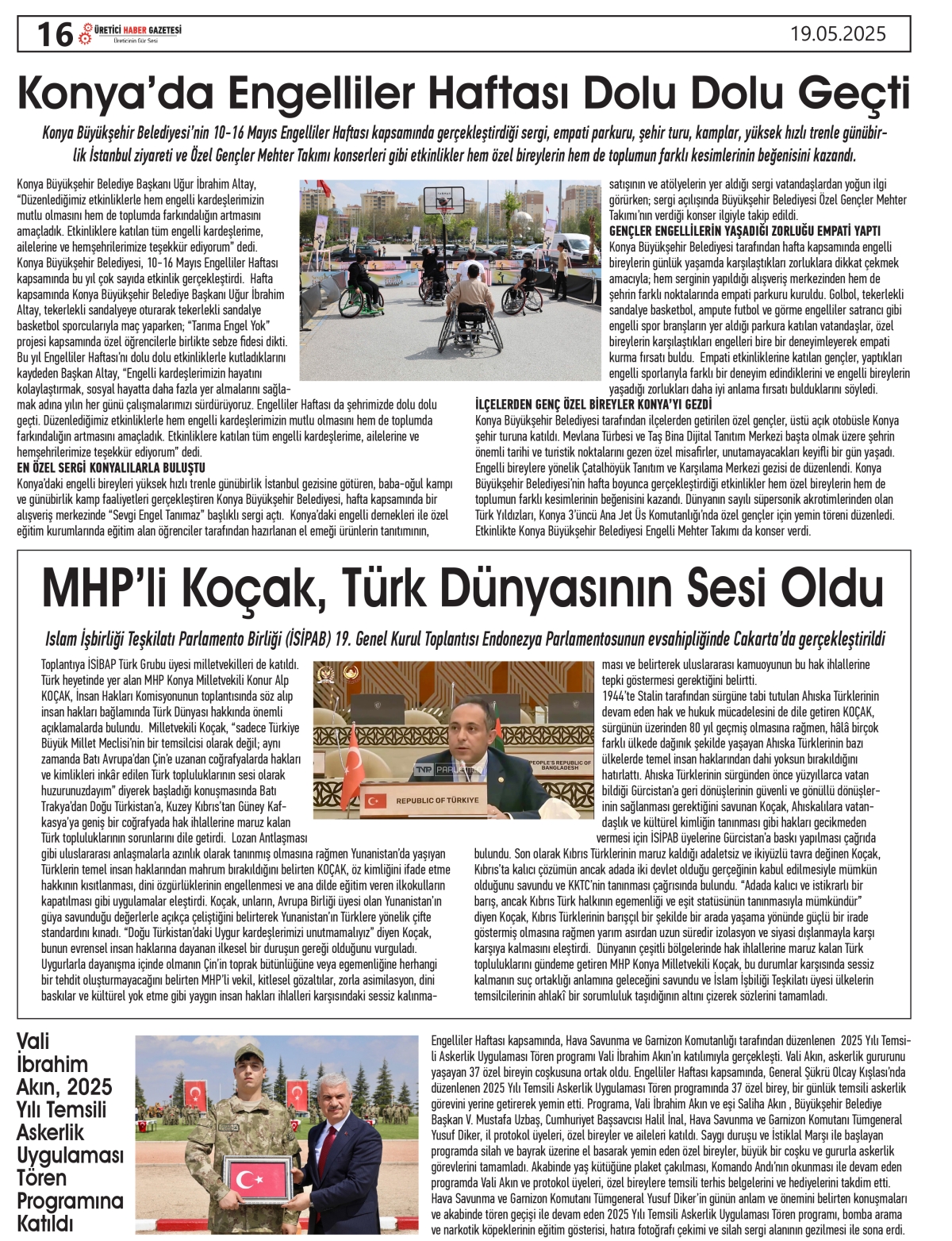 ÜRETİCİ  HABER GAZETESİ   19.05.2025
