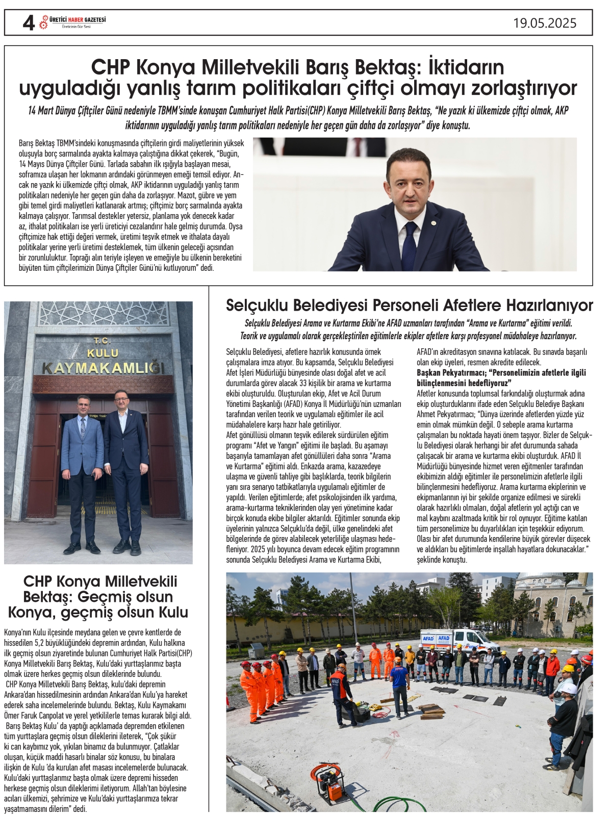 ÜRETİCİ  HABER GAZETESİ   19.05.2025