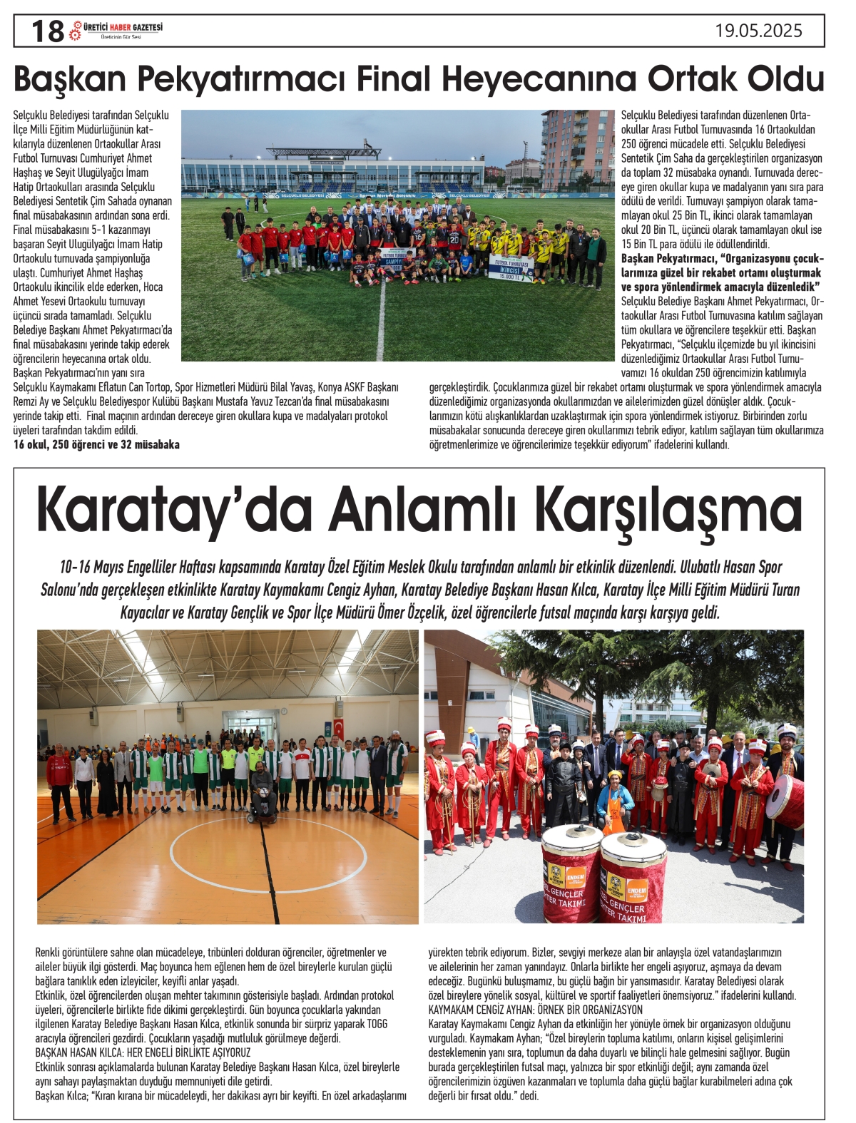 ÜRETİCİ  HABER GAZETESİ   19.05.2025
