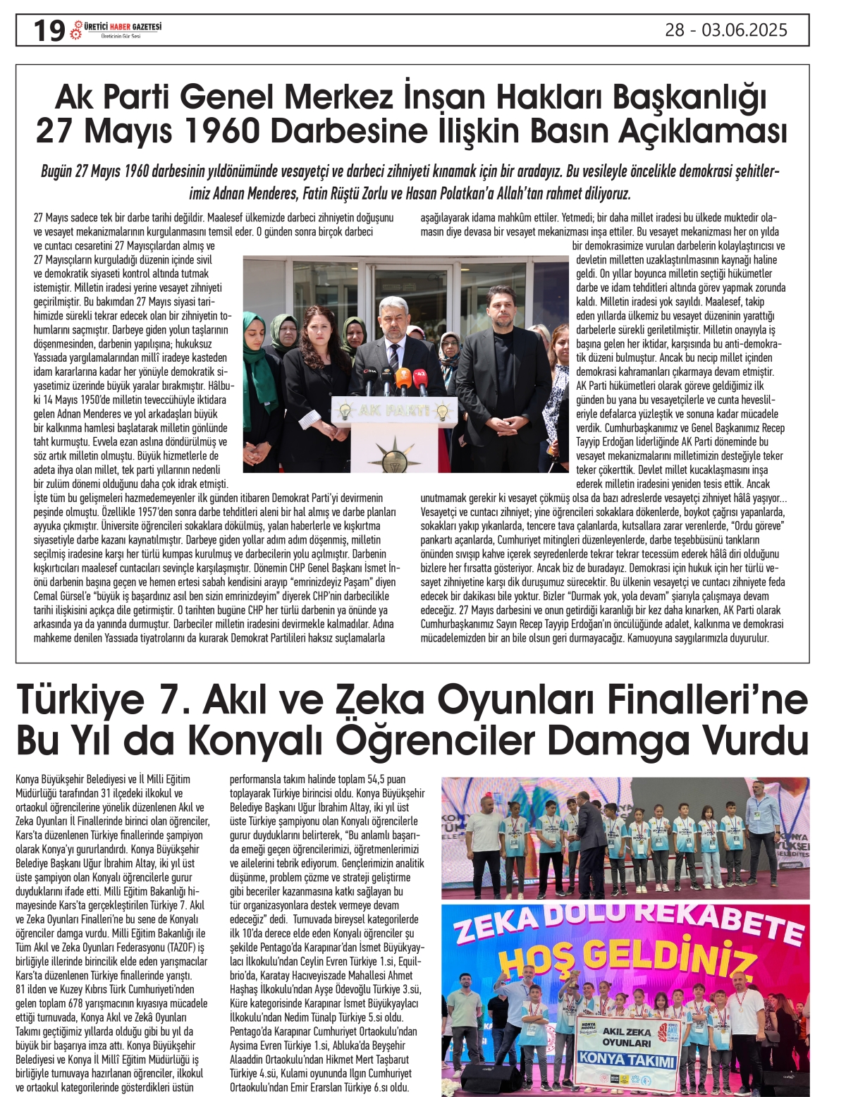 ÜRETİCİ   HABER  GAZETESİ   28.05.2025