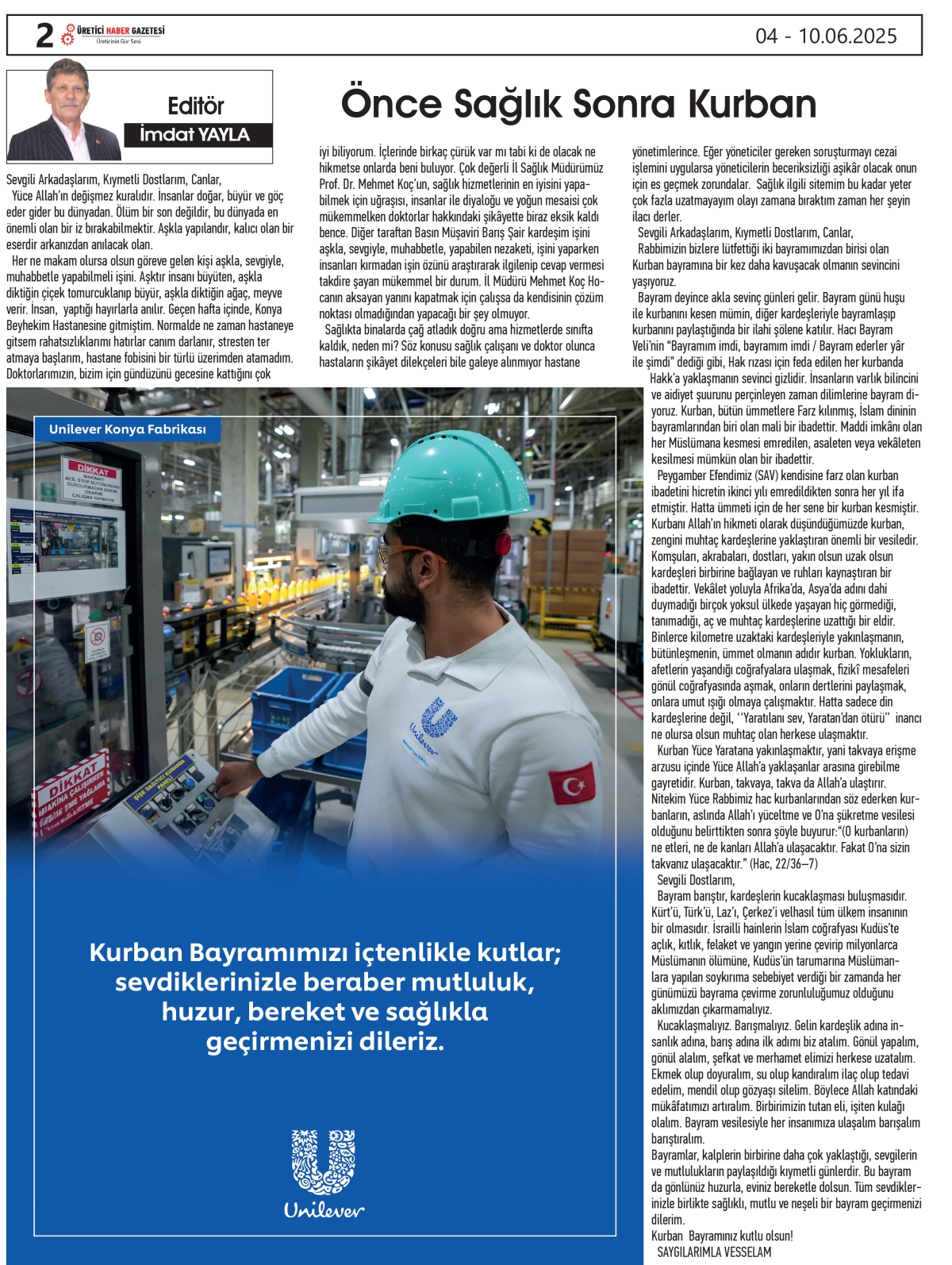 ÜRETİCİ HABER  GAZETESİ    04.06.2025
