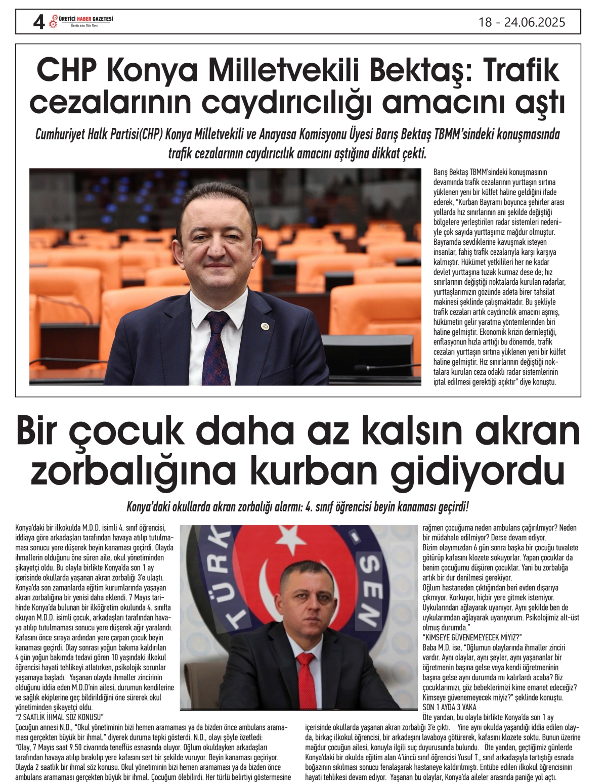 ÜRETİCİ  HABER  GAZETESİ   18.06.2025