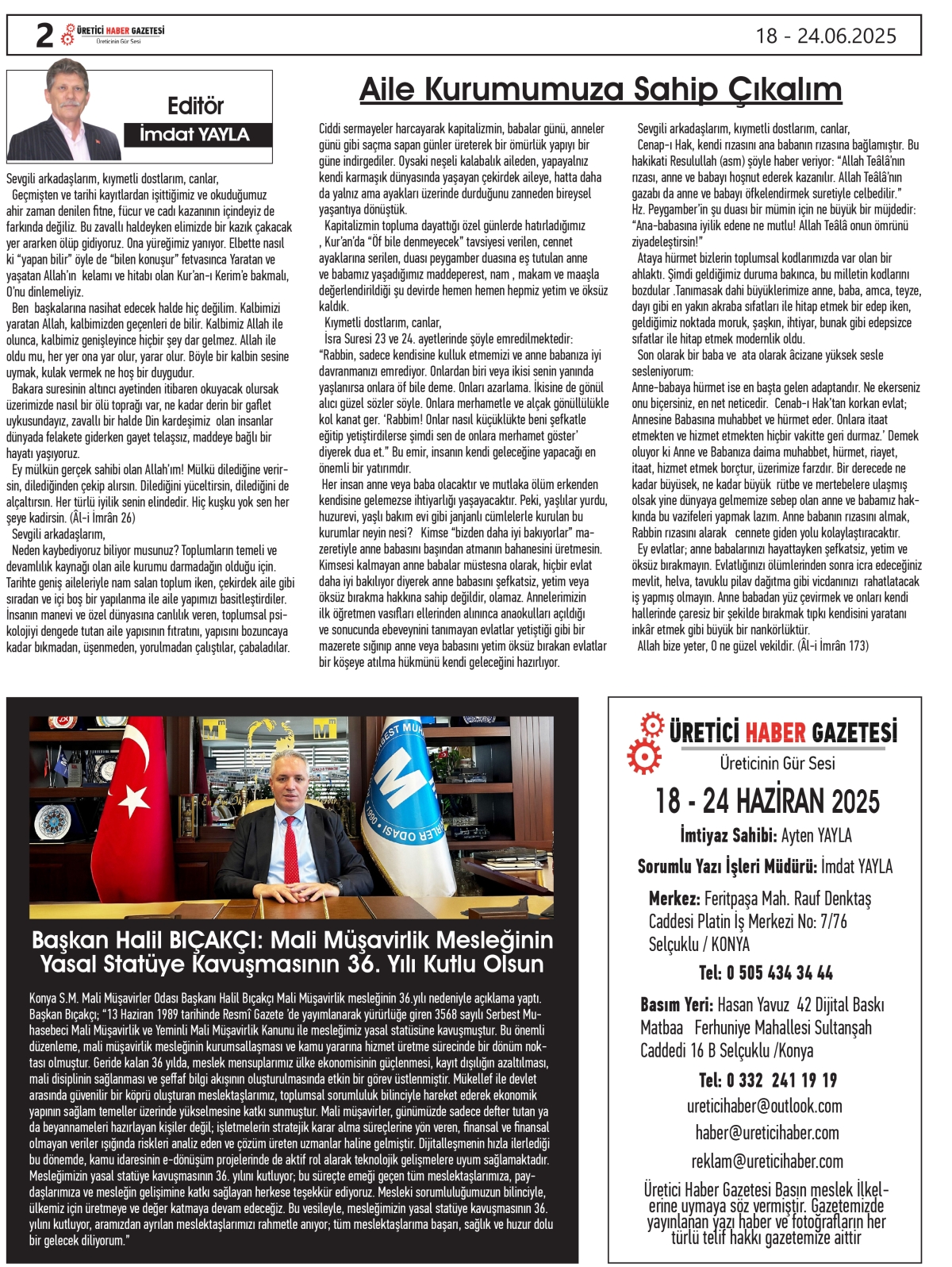 ÜRETİCİ  HABER  GAZETESİ   18.06.2025