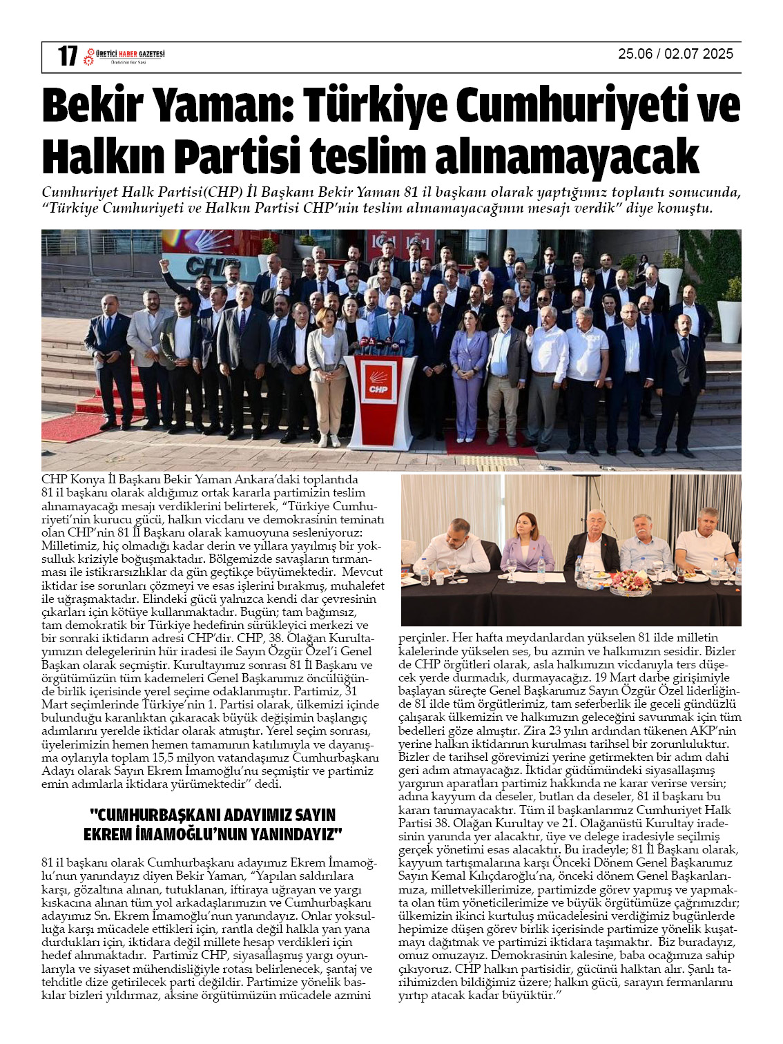 ÜRETİCİ HABER GAZETESİ   25.06.2025