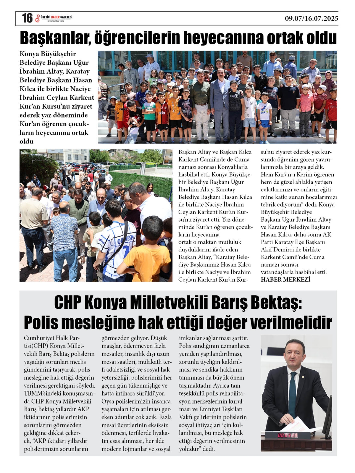 ÜRETİCİ  HABER  GAZETESİ  09.07.2025