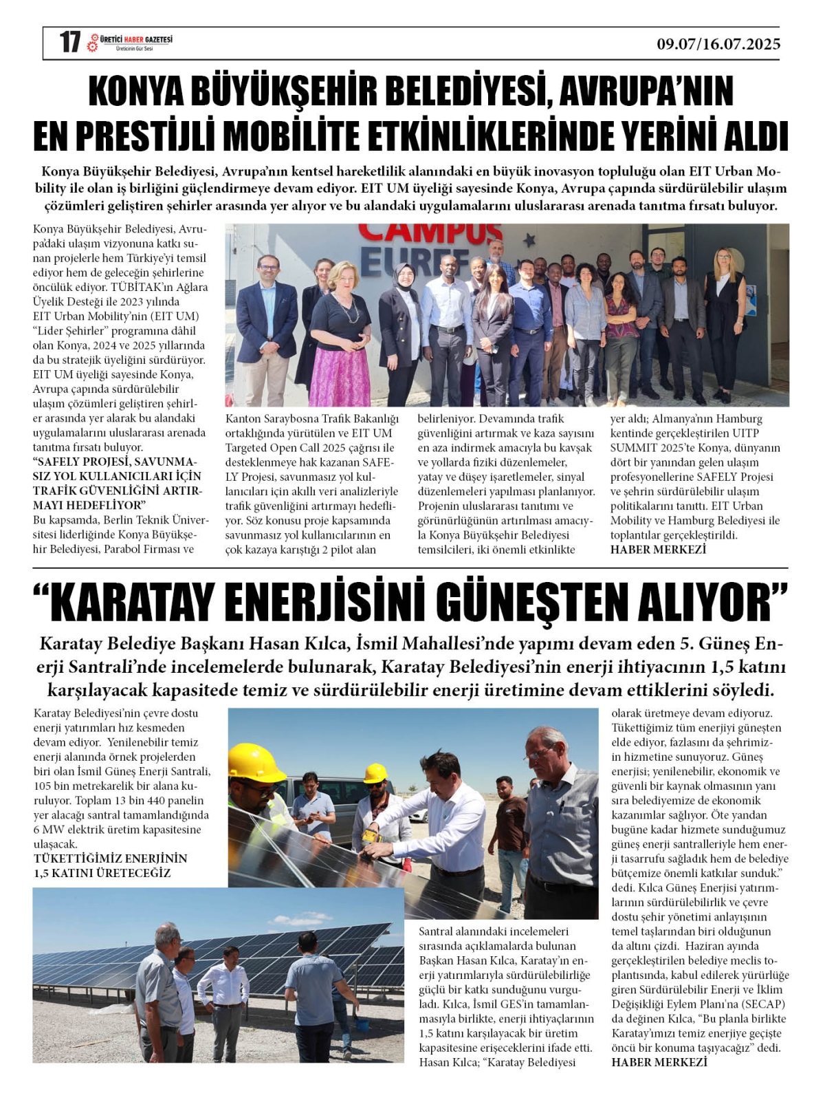 ÜRETİCİ  HABER  GAZETESİ  09.07.2025