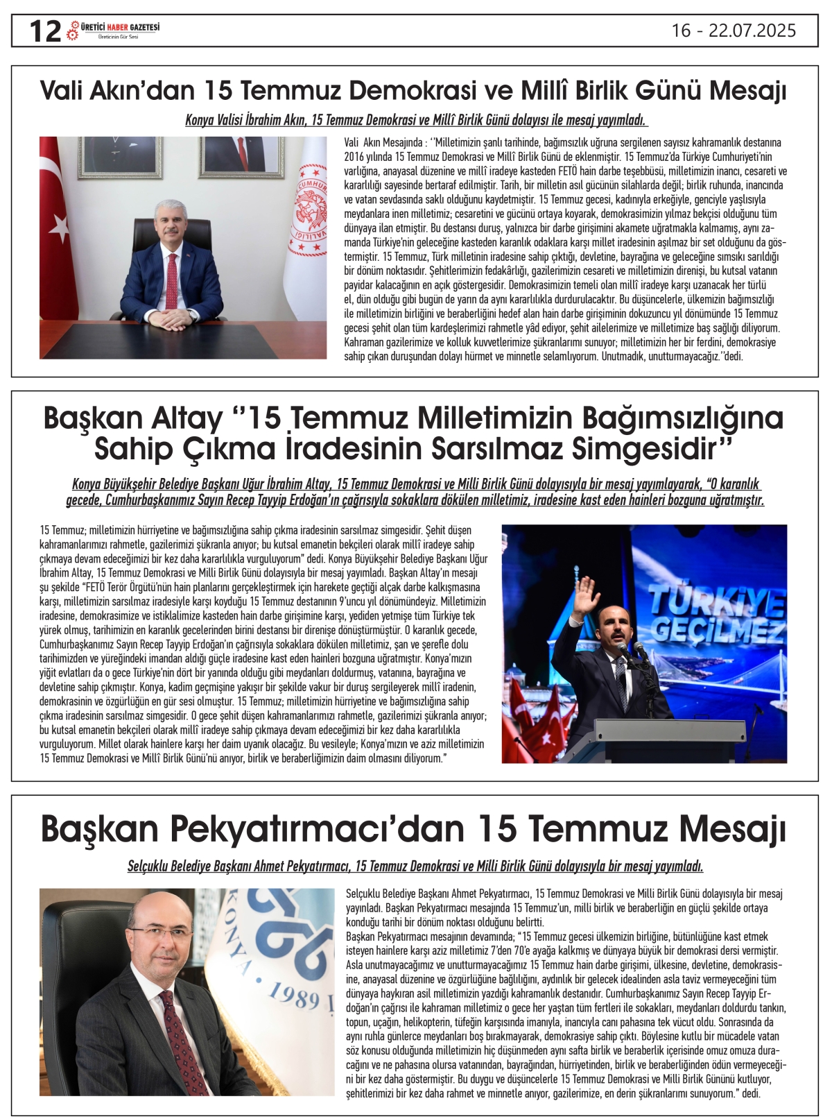 ÜRETİCİ  HABER  GAZETESİ    16.07.2025