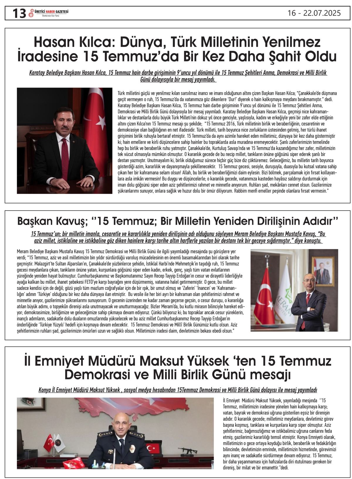 ÜRETİCİ  HABER  GAZETESİ    16.07.2025