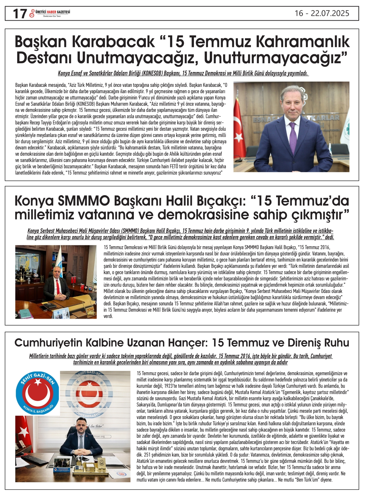 ÜRETİCİ  HABER  GAZETESİ    16.07.2025