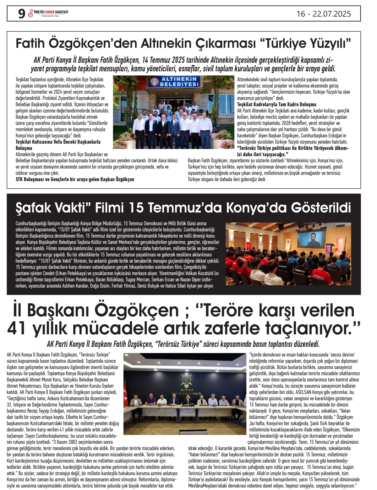 ÜRETİCİ  HABER  GAZETESİ    16.07.2025