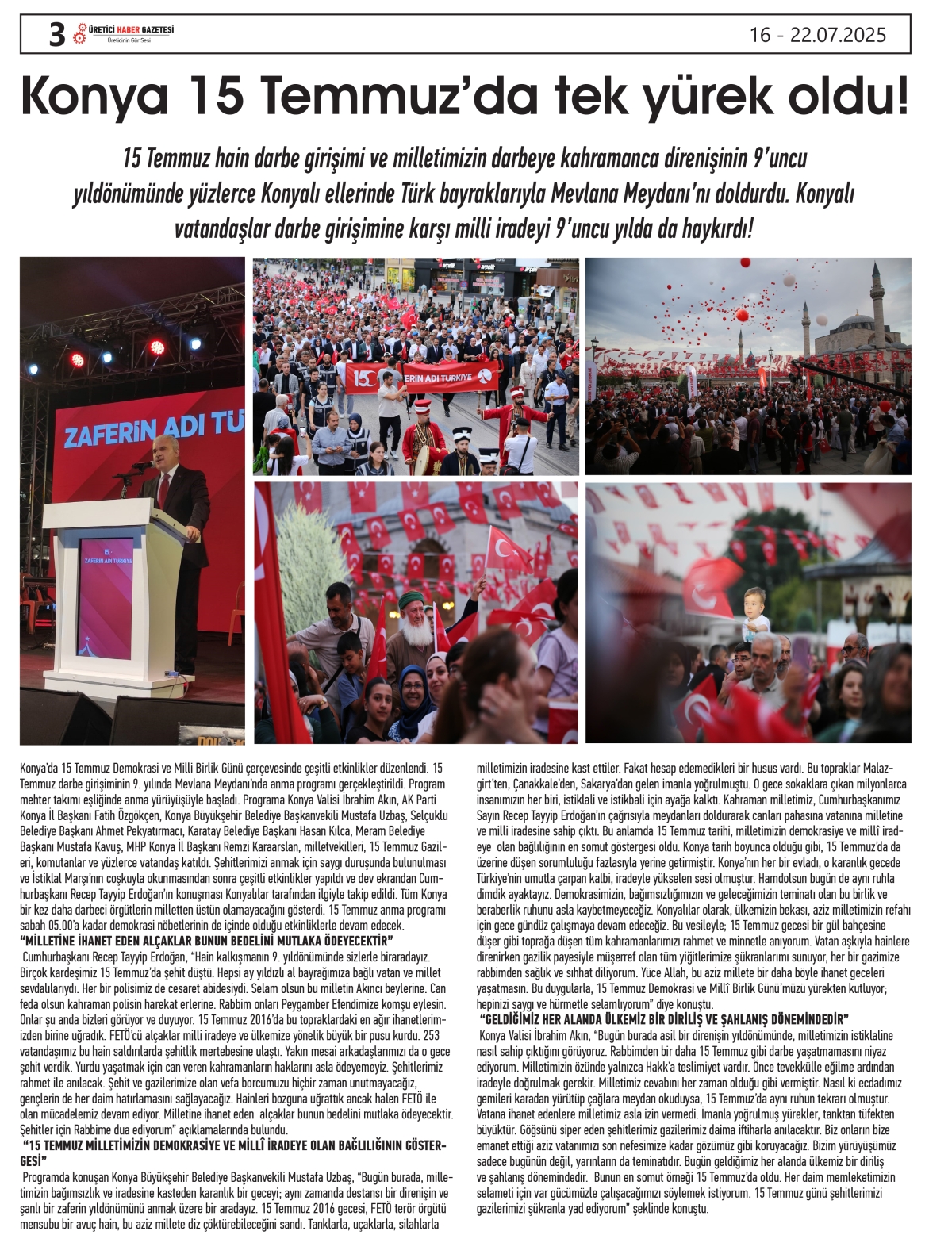 ÜRETİCİ  HABER  GAZETESİ    16.07.2025