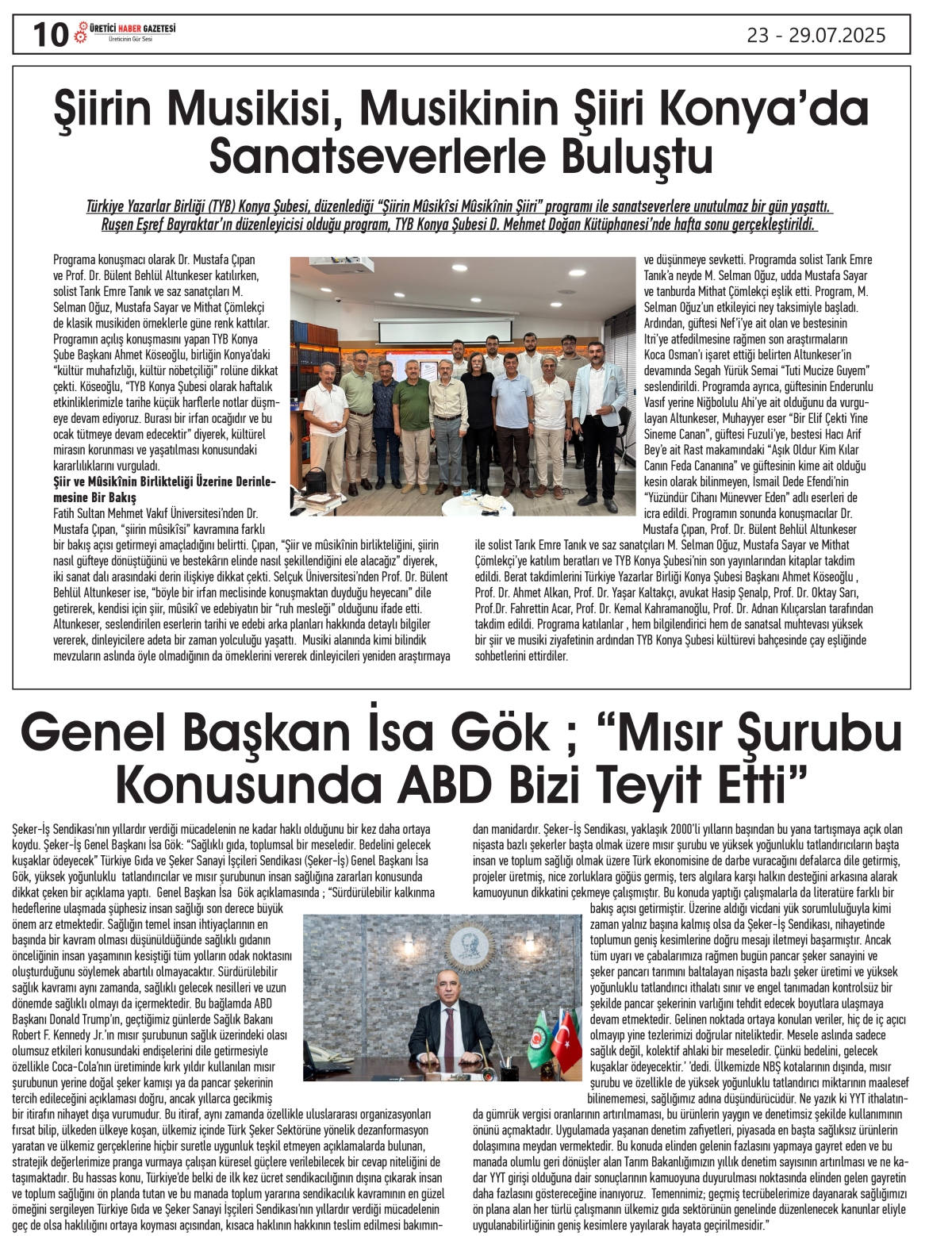 ÜRETİCİ  HABER  GAZETESİ     23.07.2025