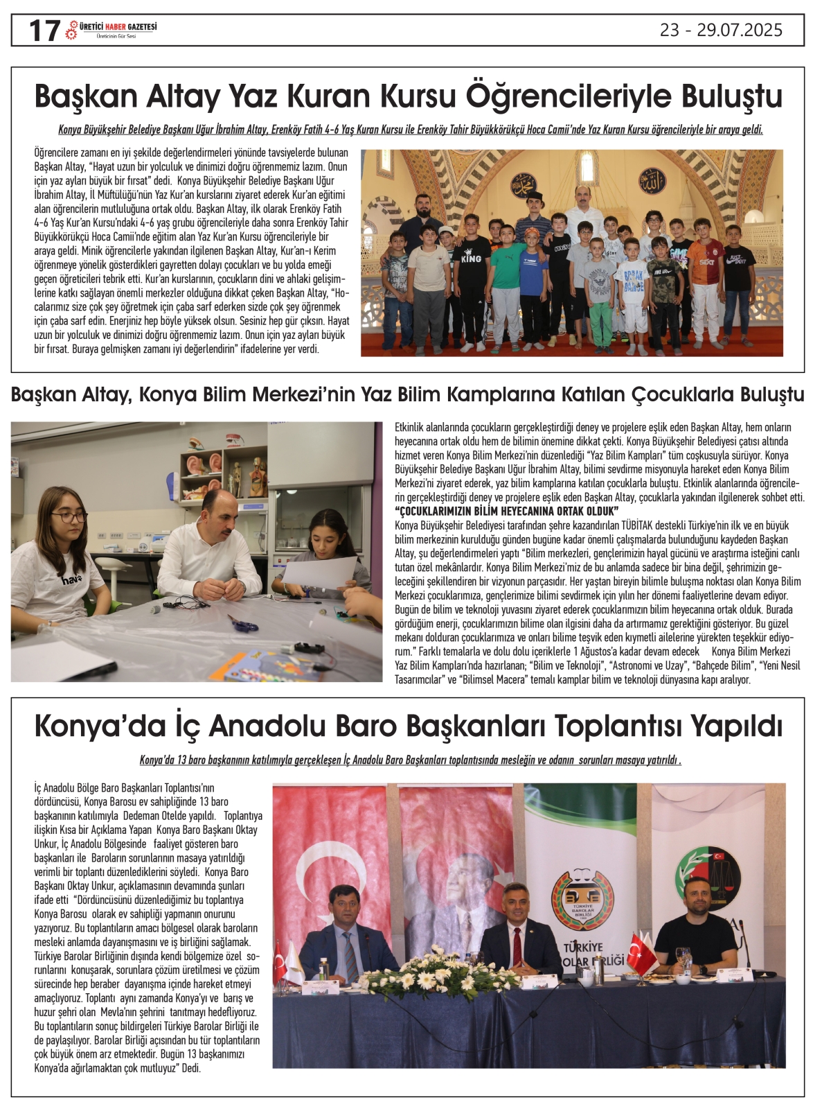 ÜRETİCİ  HABER  GAZETESİ     23.07.2025