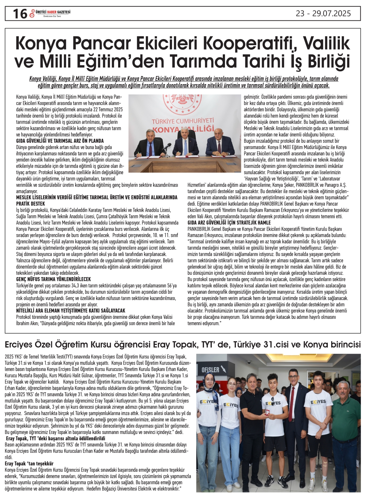 ÜRETİCİ  HABER  GAZETESİ     23.07.2025