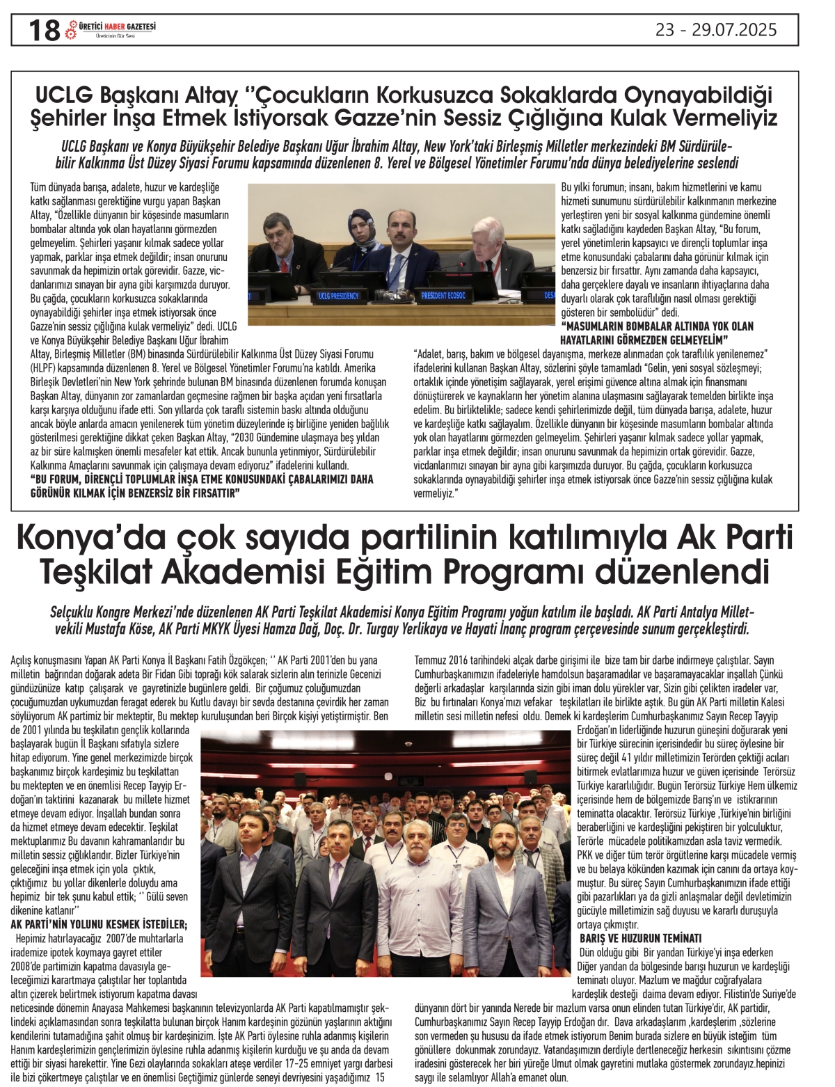ÜRETİCİ  HABER  GAZETESİ     23.07.2025