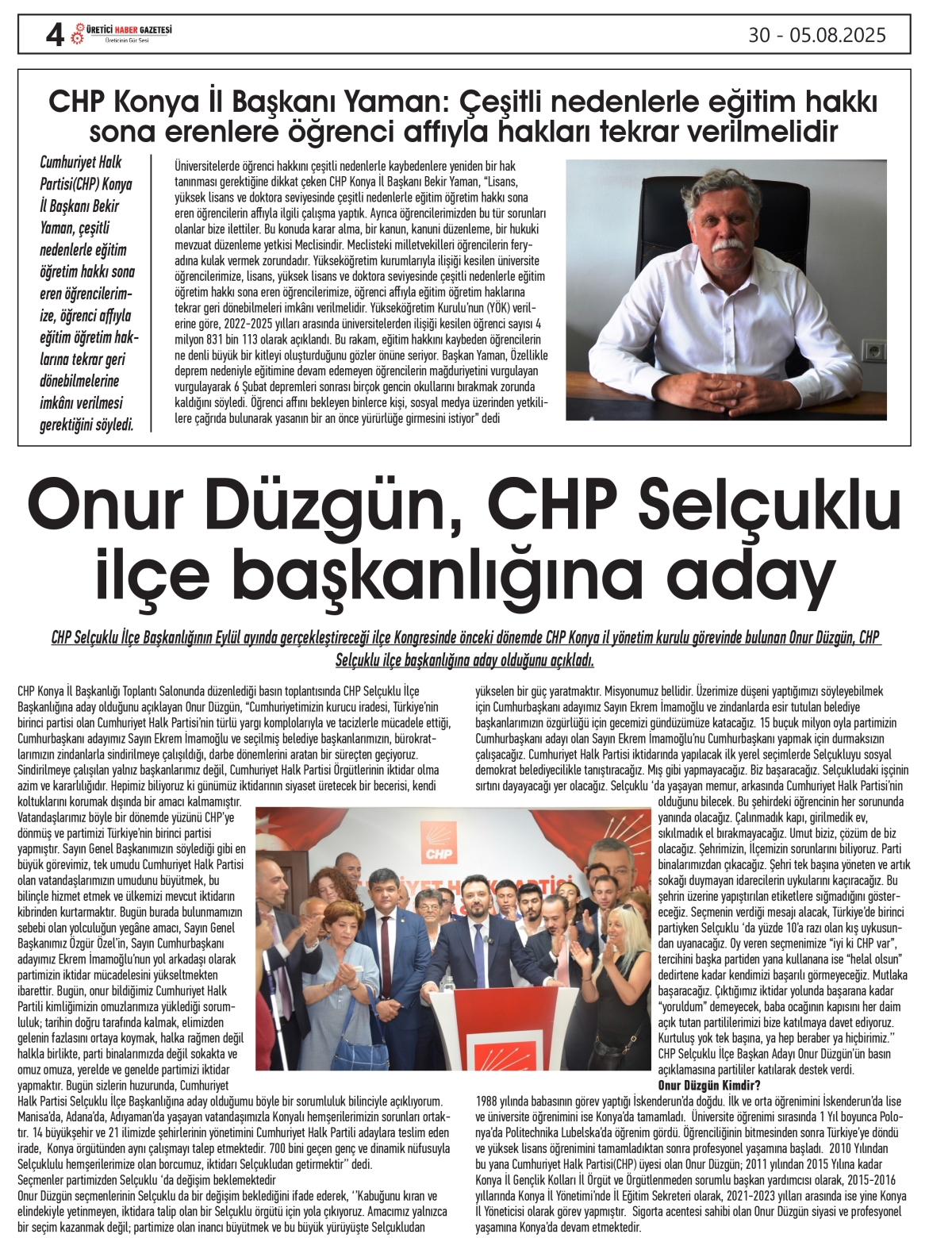 ÜRETİCİ  HABER GAZETSİ  30.07.2025