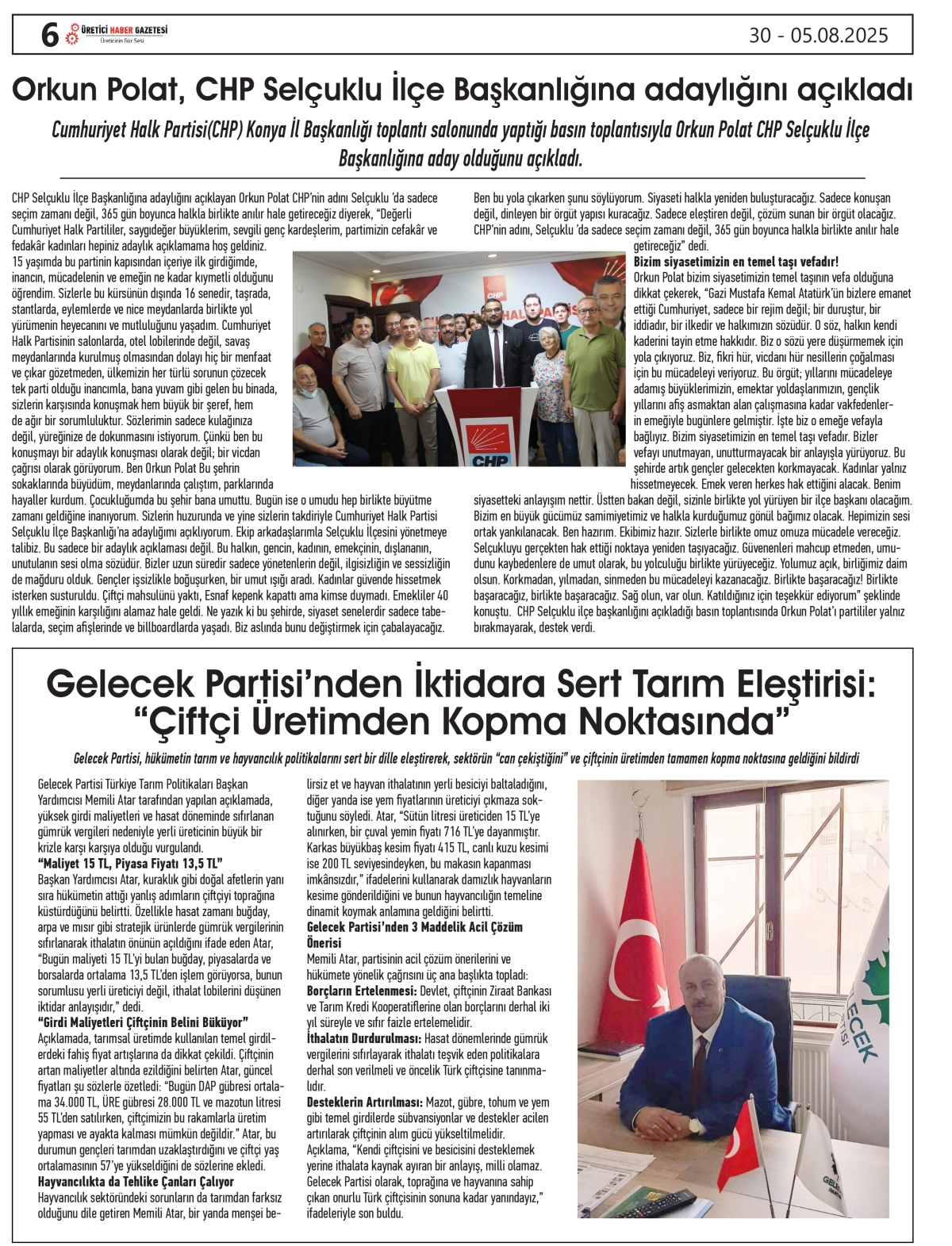 ÜRETİCİ  HABER GAZETSİ  30.07.2025