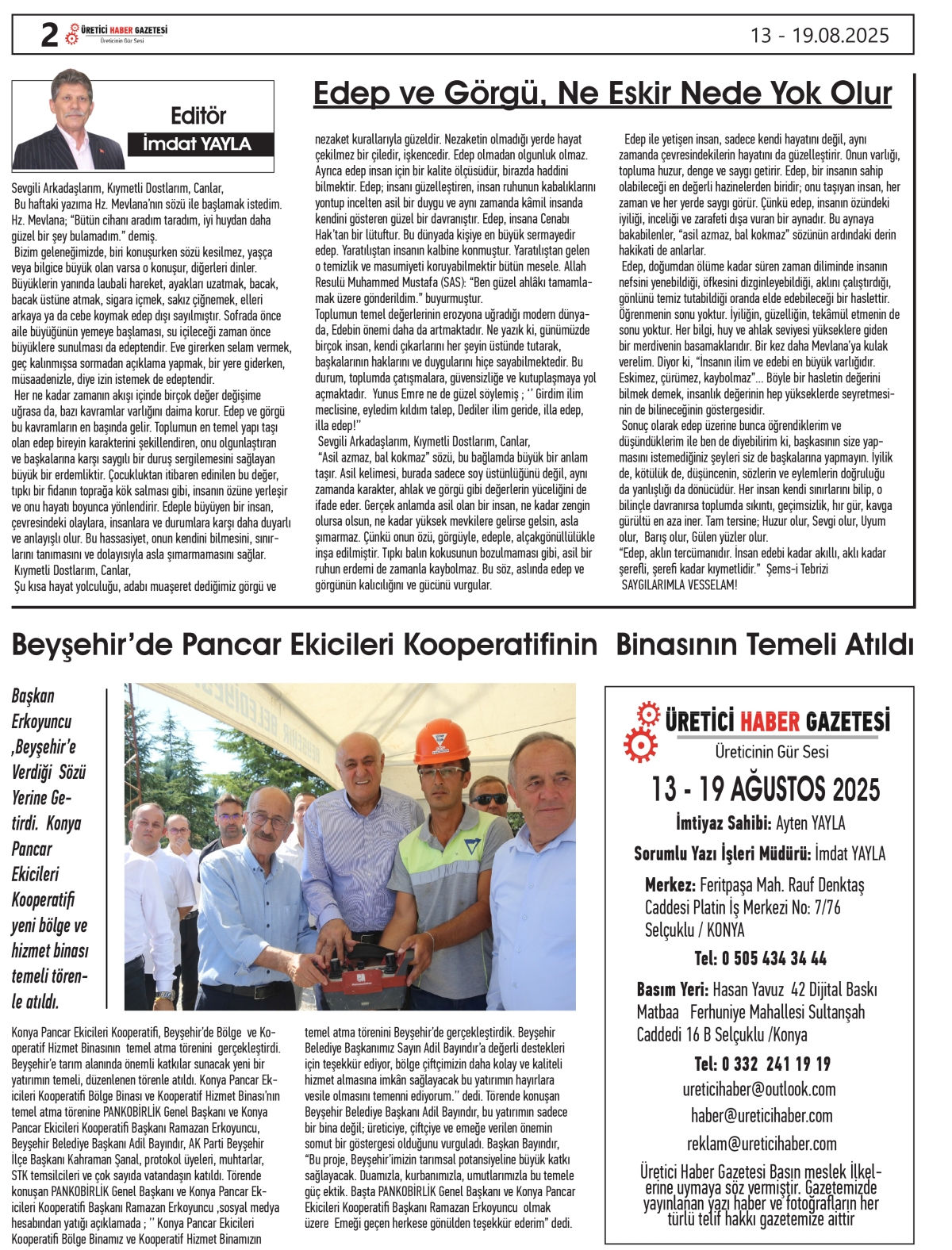 ÜRETİCİ  HABER  GAZETSİ   13.08.2025
