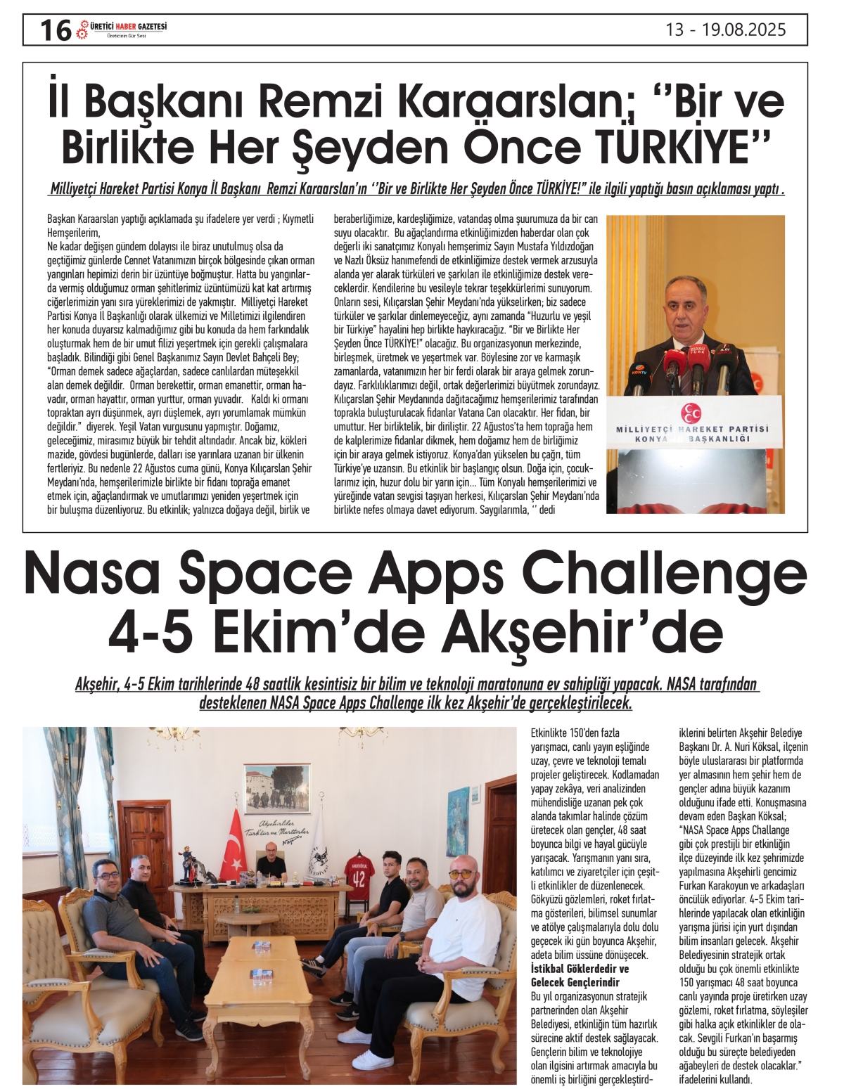 ÜRETİCİ  HABER  GAZETSİ   13.08.2025