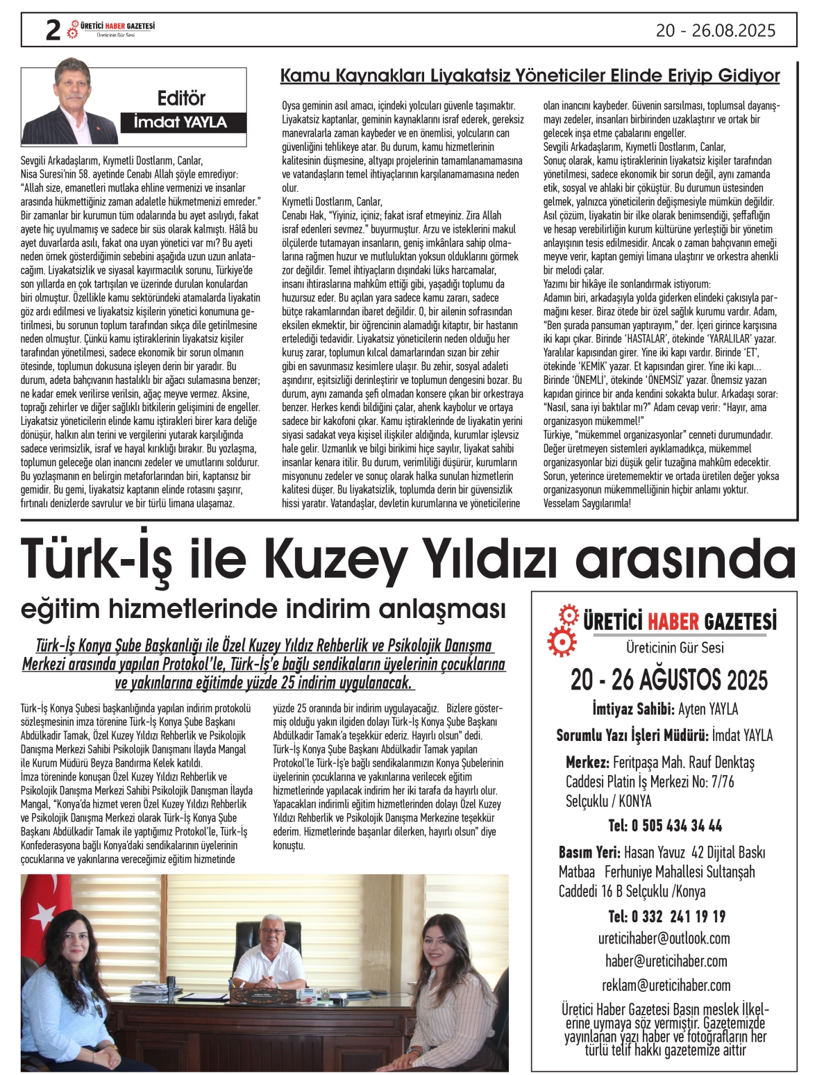 ÜRETİCİ HABER GAZETESİ  20.08.2025