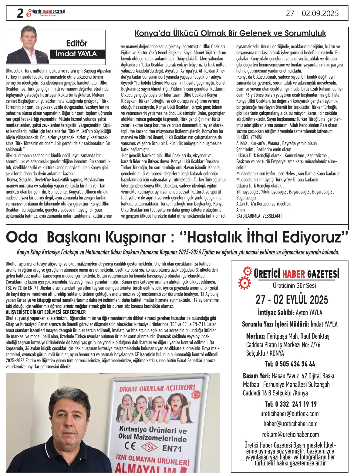 ÜRETİCİ  HABER  GAZTESİ  27.08.2025