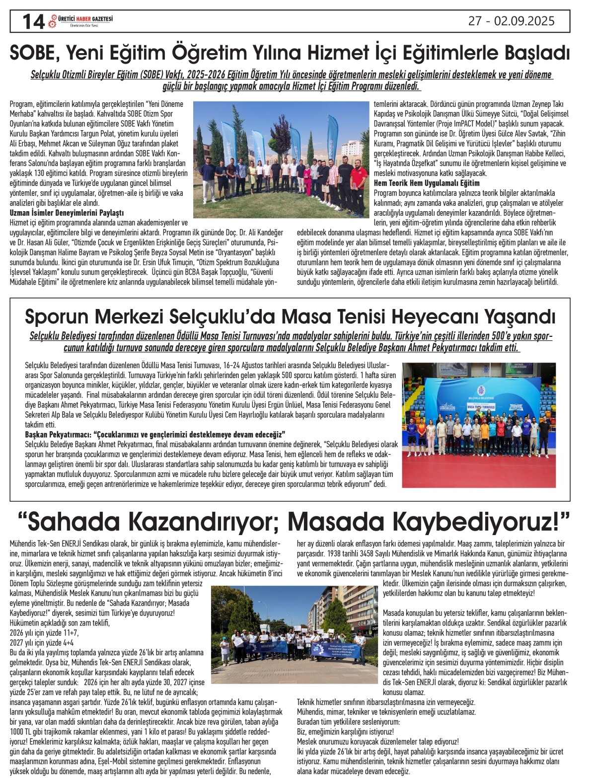 ÜRETİCİ  HABER  GAZTESİ  27.08.2025