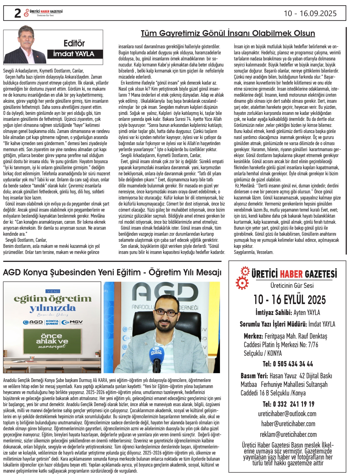 ÜRETİCİ  HABER  GAZETESİ    10.09.2025