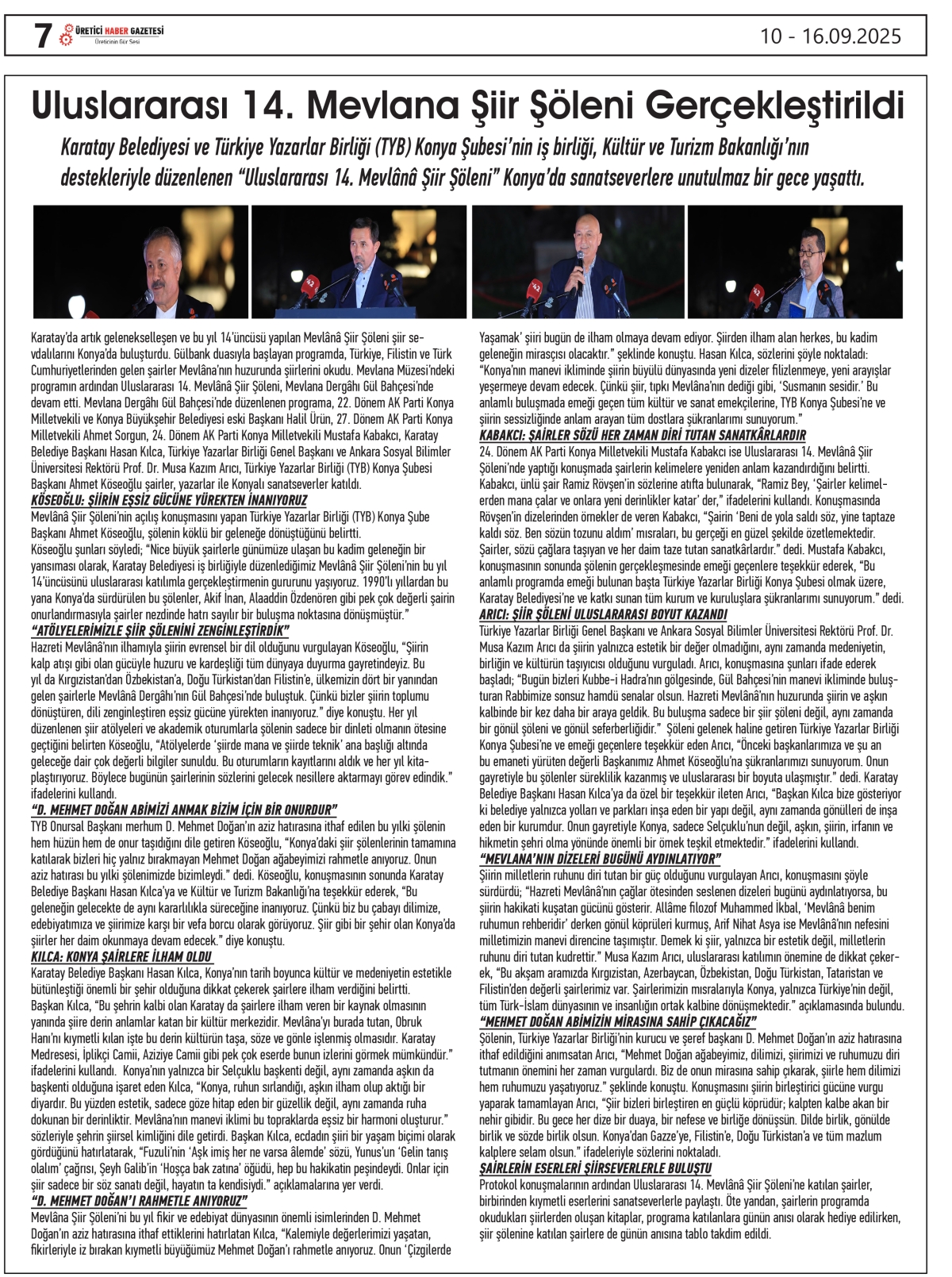 ÜRETİCİ  HABER  GAZETESİ    10.09.2025