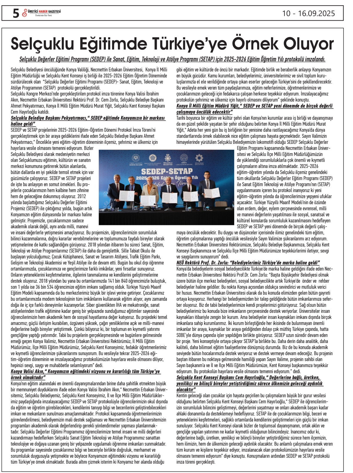 ÜRETİCİ  HABER  GAZETESİ    10.09.2025