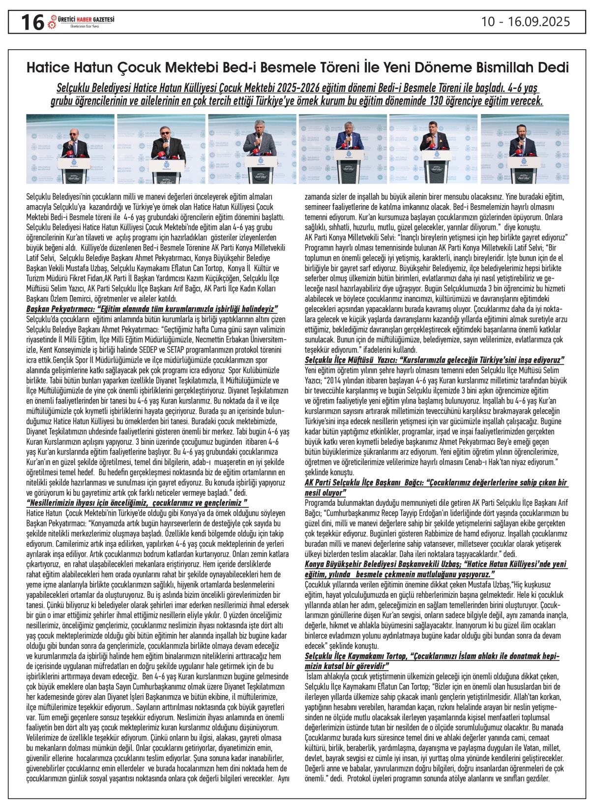 ÜRETİCİ  HABER  GAZETESİ    10.09.2025