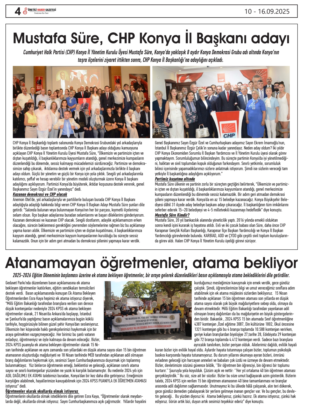 ÜRETİCİ  HABER  GAZETESİ    10.09.2025