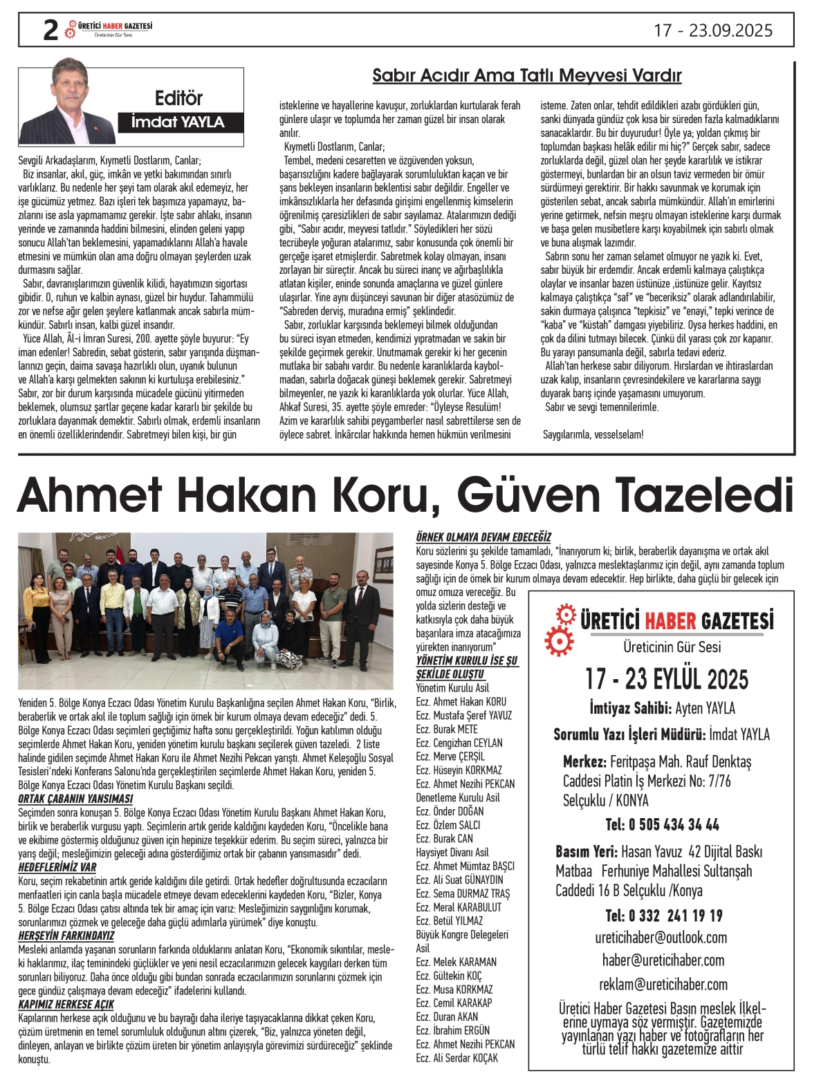 ÜRETİCİ  HABER  GAZETESİ   17.09.2025