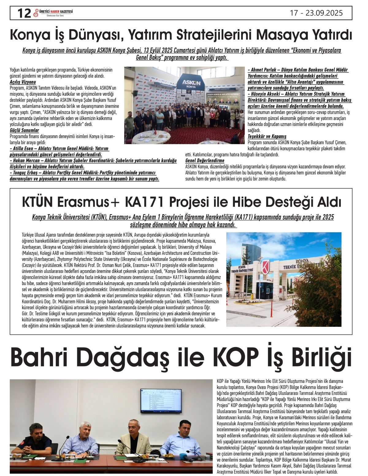 ÜRETİCİ  HABER  GAZETESİ   17.09.2025