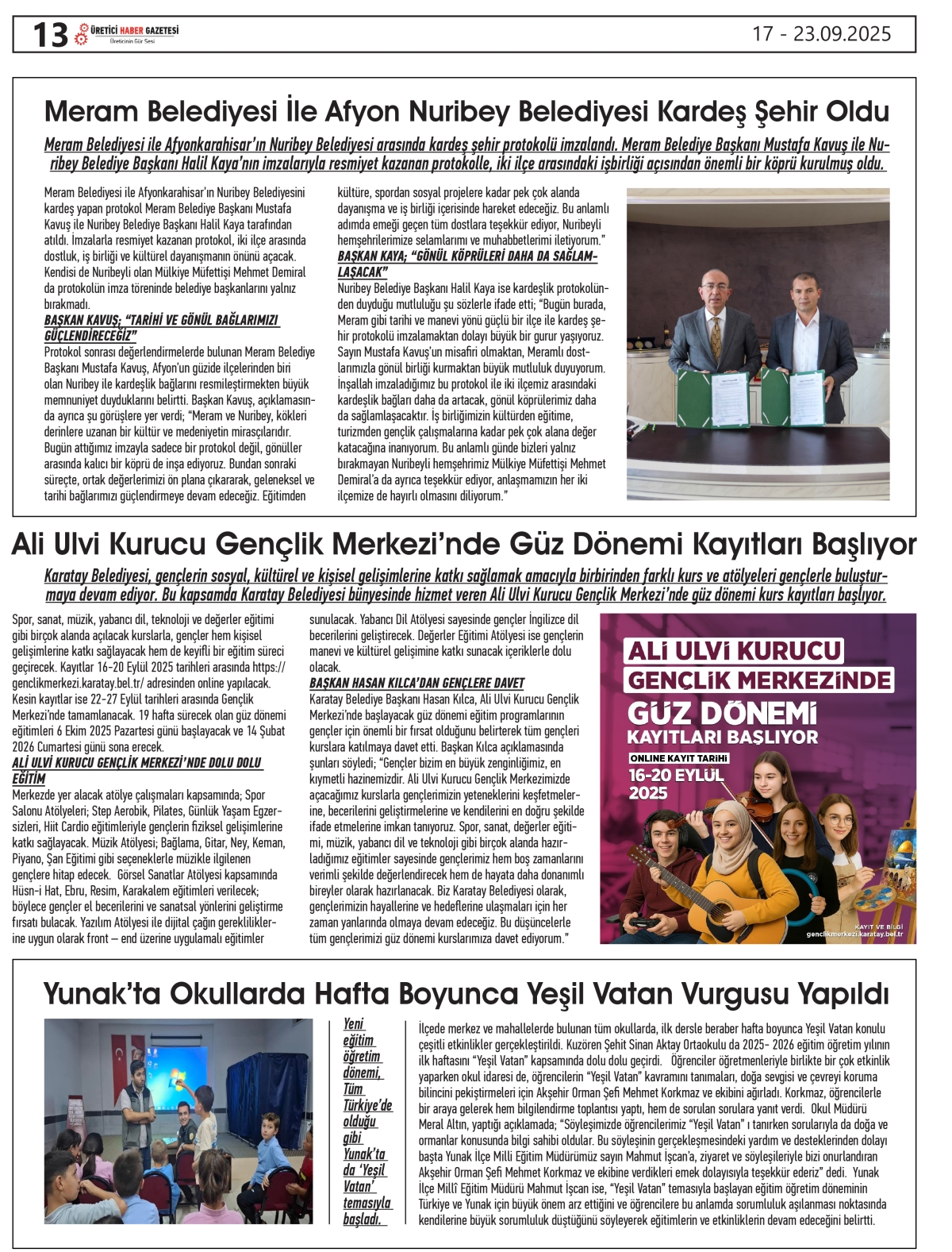 ÜRETİCİ  HABER  GAZETESİ   17.09.2025