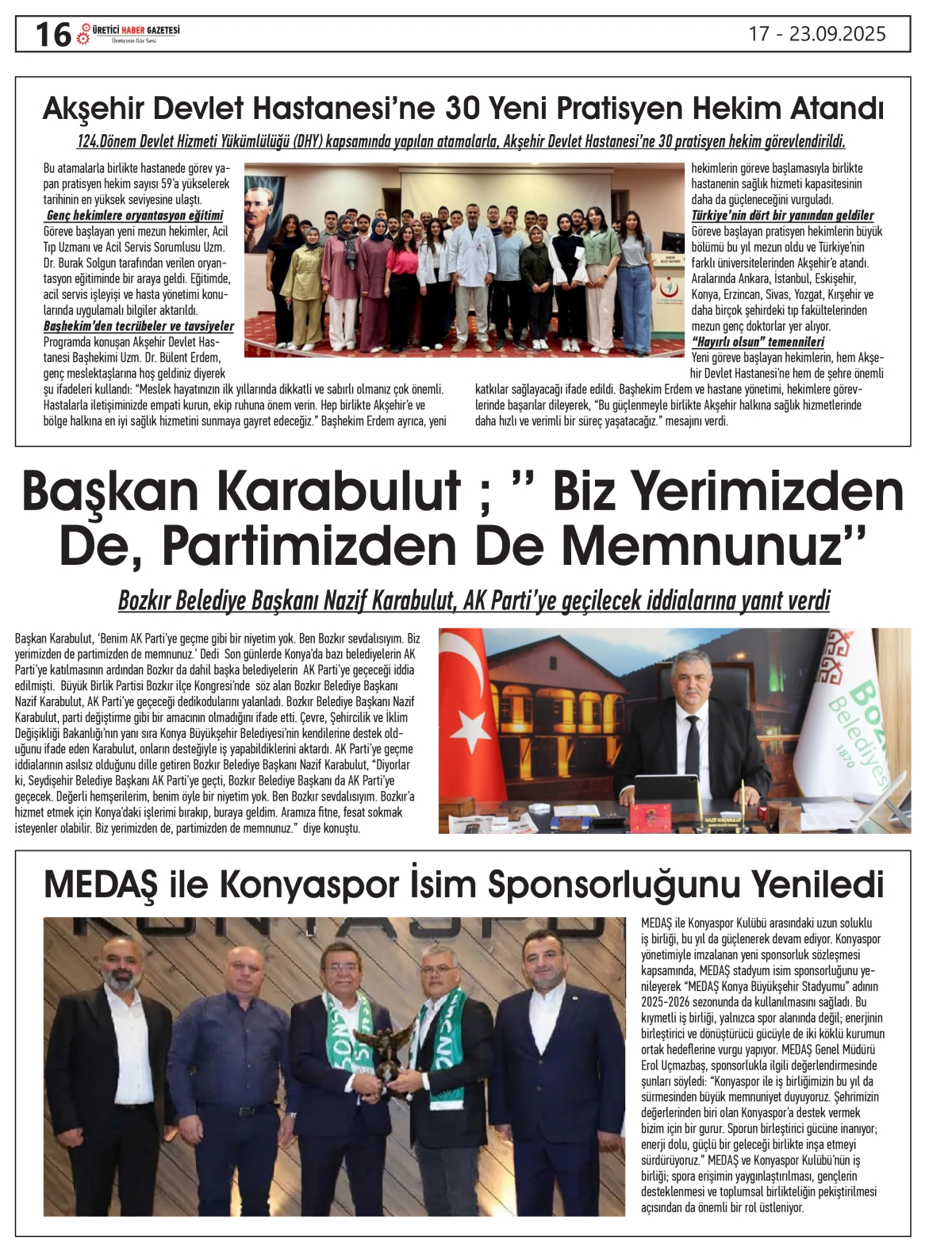 ÜRETİCİ  HABER  GAZETESİ   17.09.2025