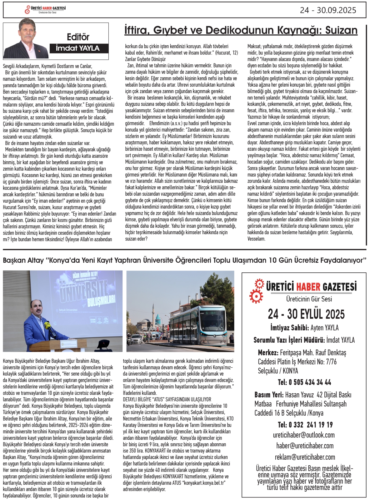ÜRETİCİ  HABER GAZETESİ  24.09.2025