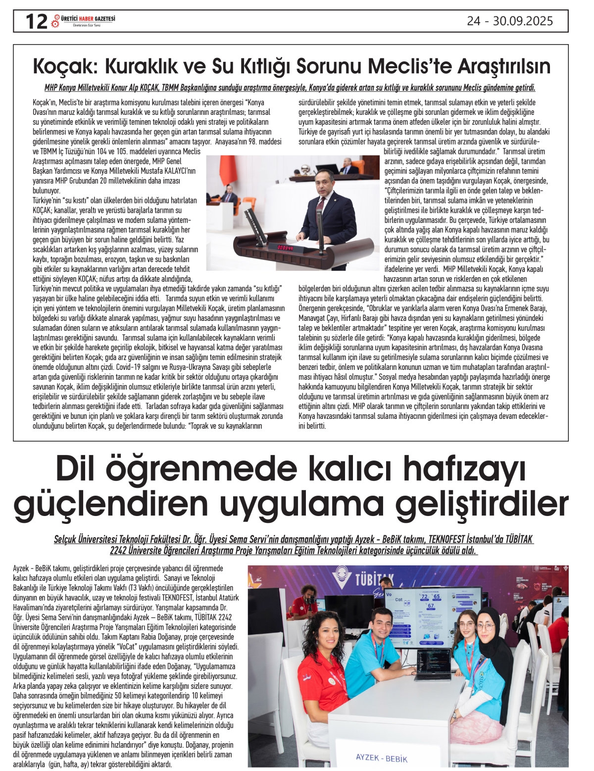 ÜRETİCİ  HABER GAZETESİ  24.09.2025