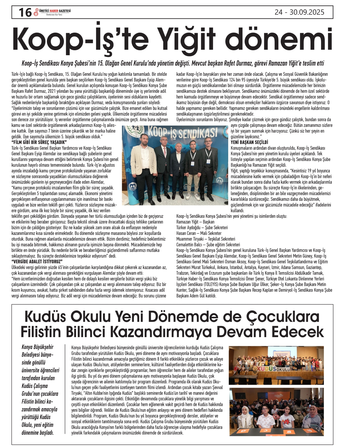 ÜRETİCİ  HABER GAZETESİ  24.09.2025