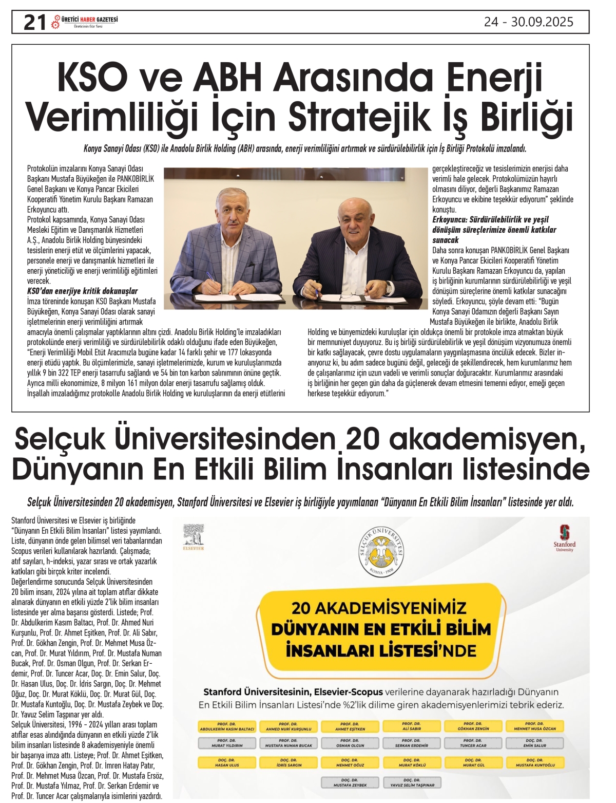ÜRETİCİ  HABER GAZETESİ  24.09.2025