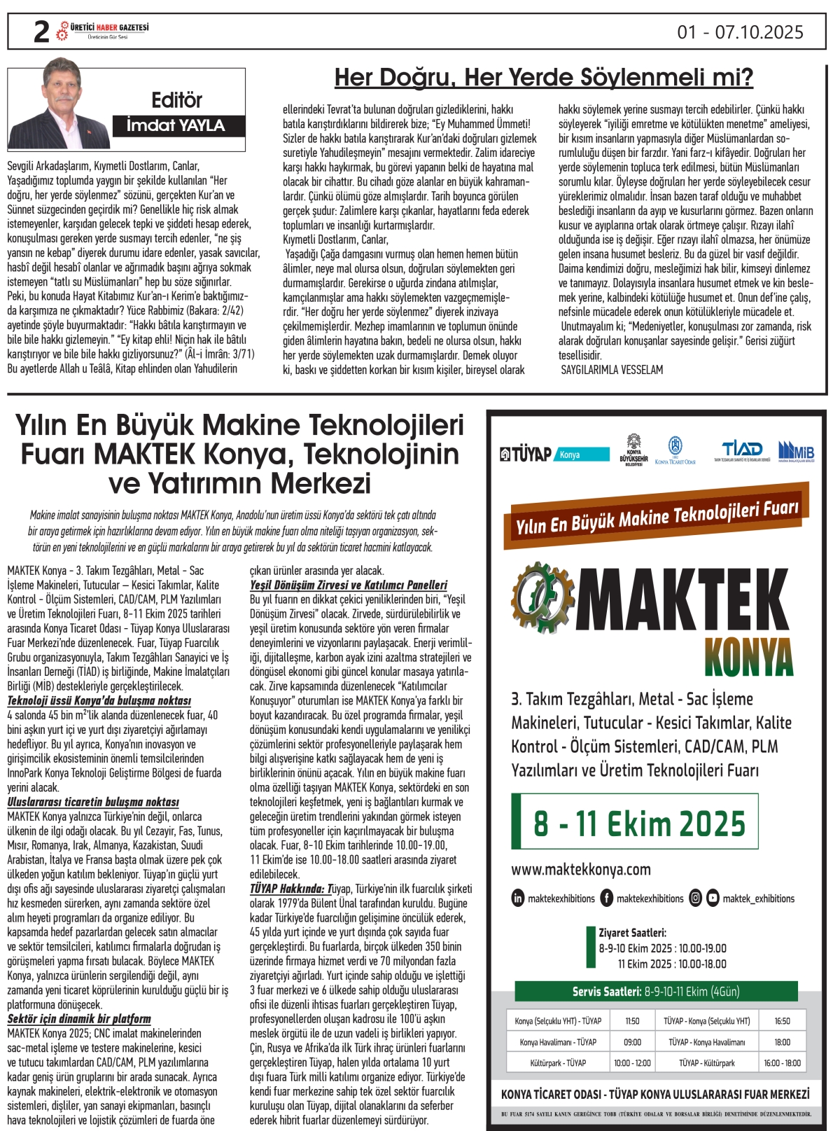 ÜRETİCİ HABER GAZETESİ  01.10.2025