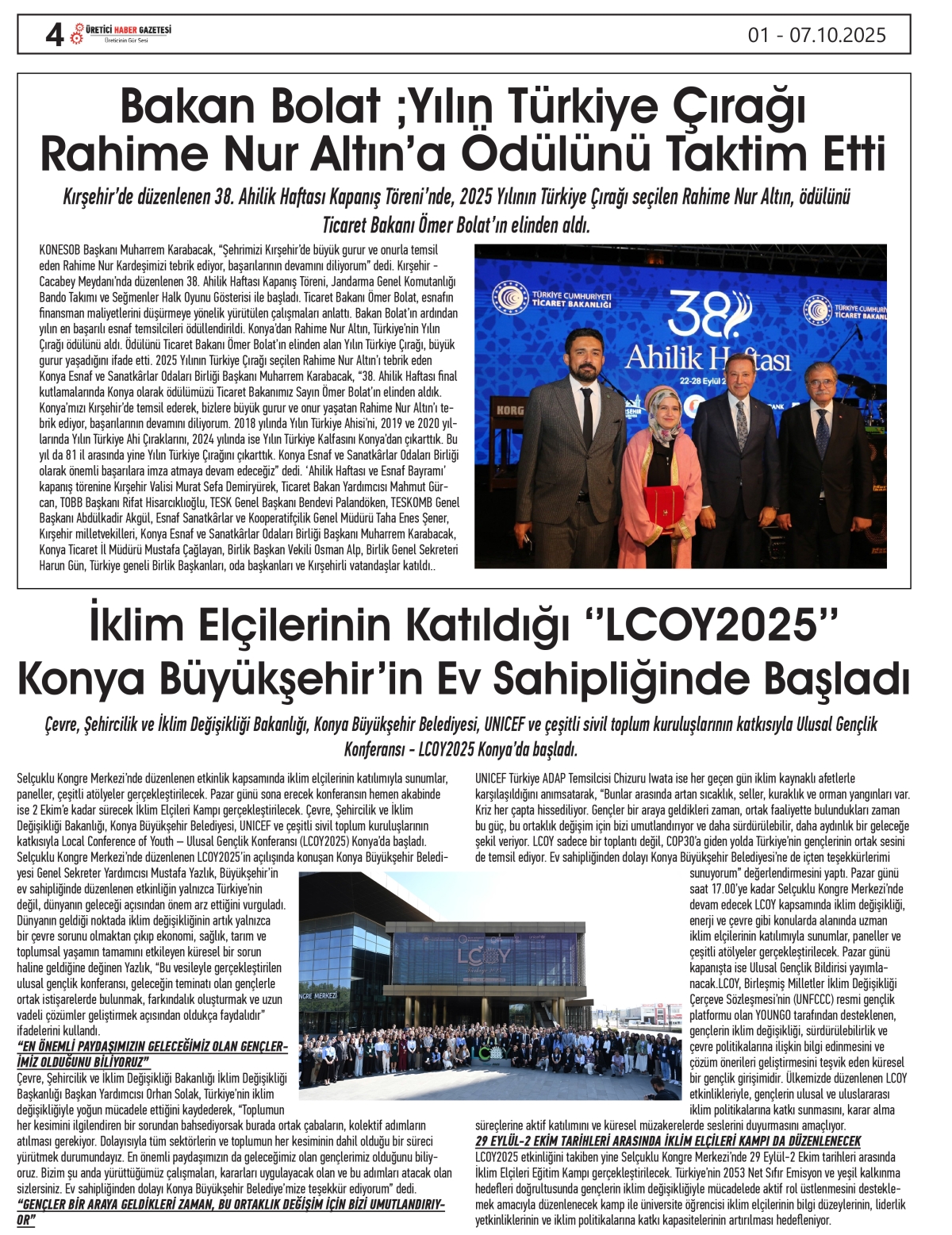 ÜRETİCİ HABER GAZETESİ  01.10.2025