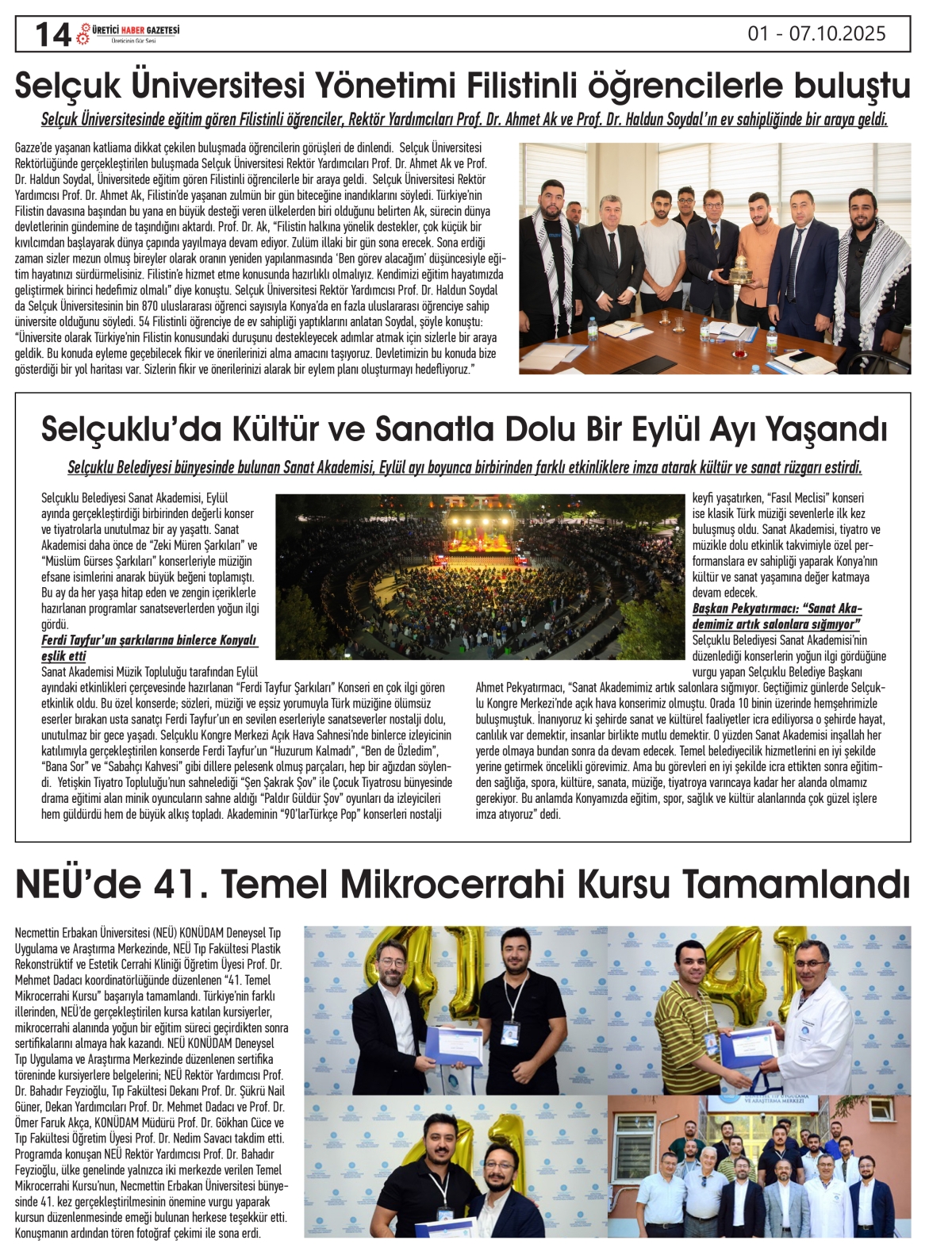 ÜRETİCİ HABER GAZETESİ  01.10.2025