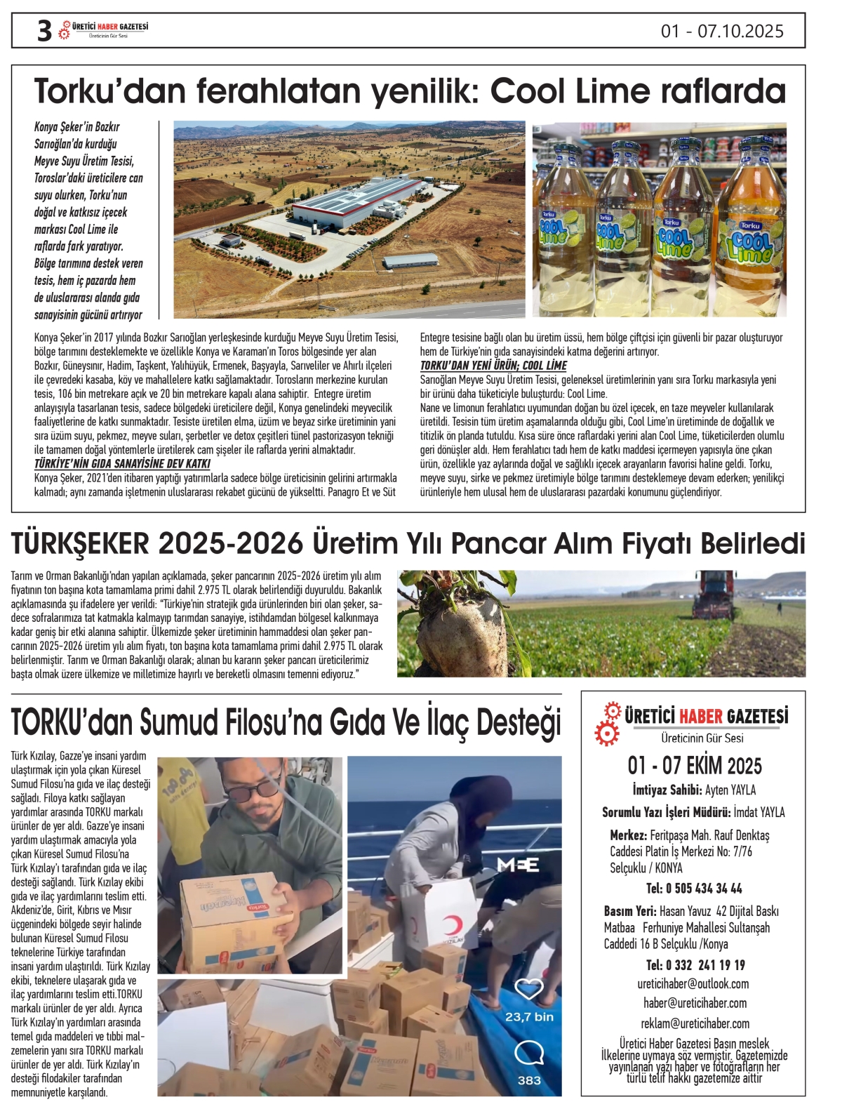 ÜRETİCİ HABER GAZETESİ  01.10.2025